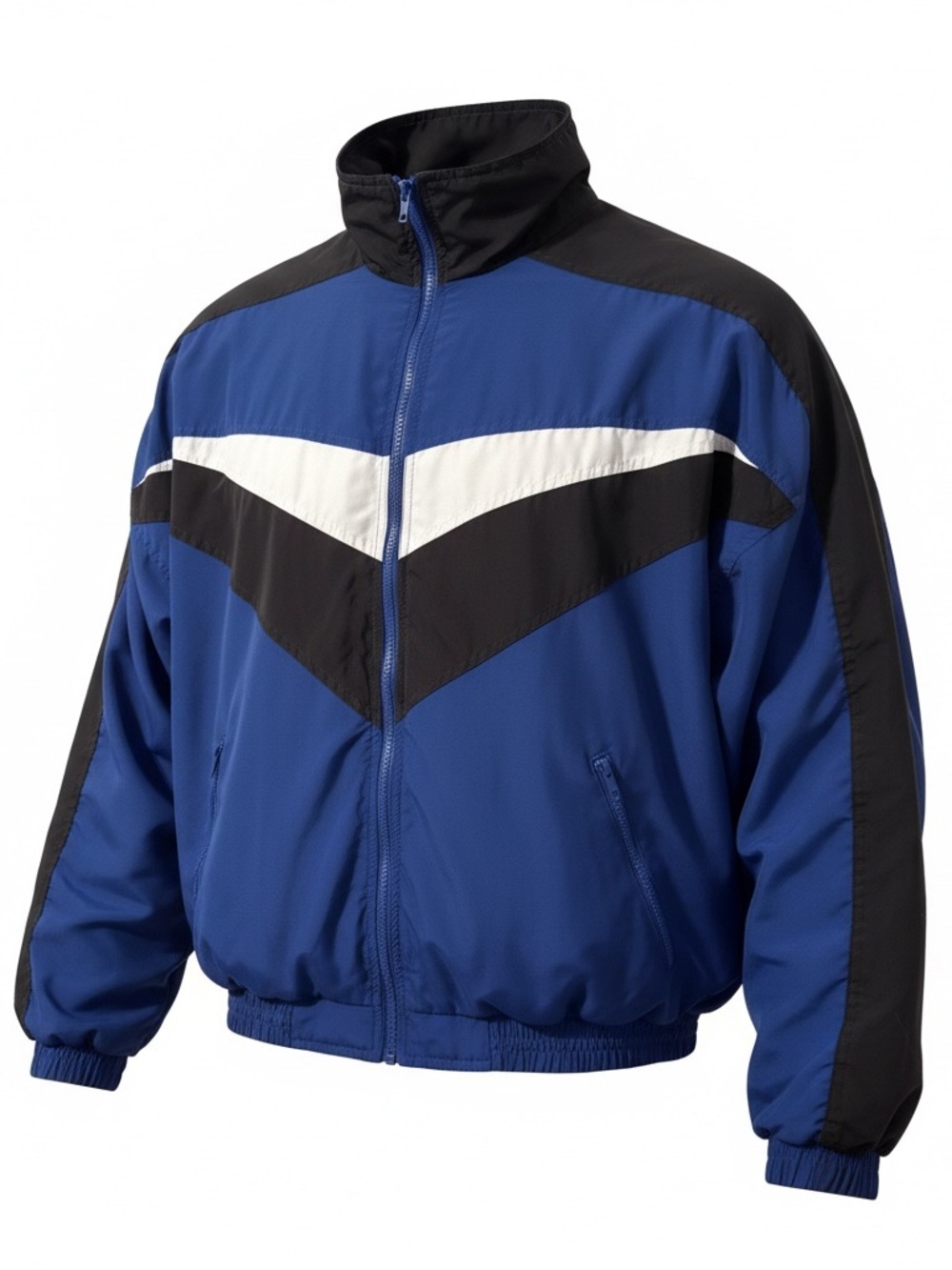 Bill Blass Mens Windbreaker Jacket XL Blue Black Chevron Colorblock Retro 90s